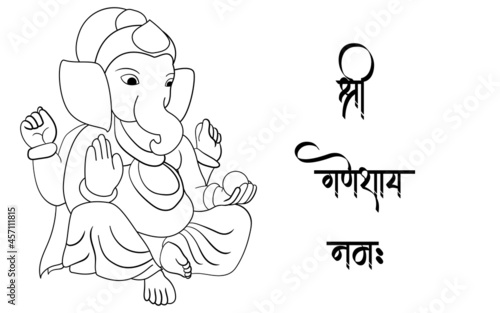 Ganpati Black and white outline illustration,  happy Ganesh chaturthi