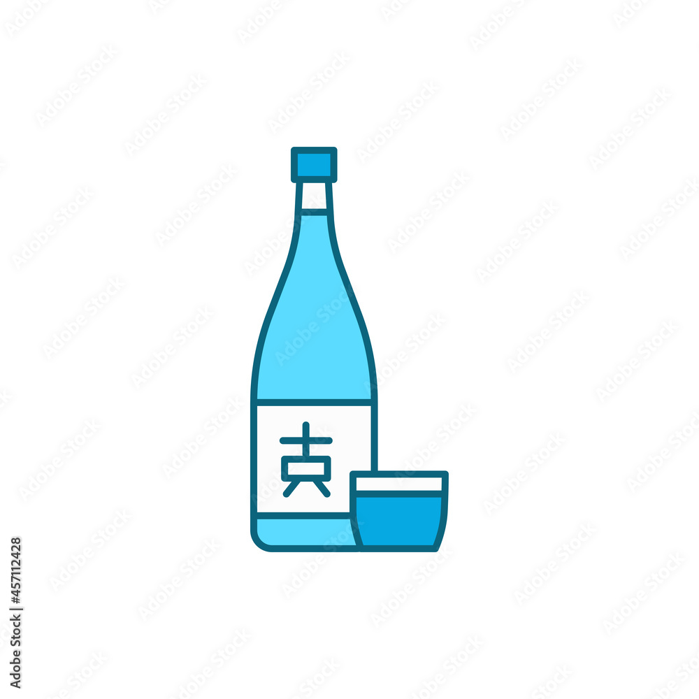 Sake bottle and glass color line icon. Alcoholic beverages. Sake bottle and glass color line icon. Alcoholic beverages.
