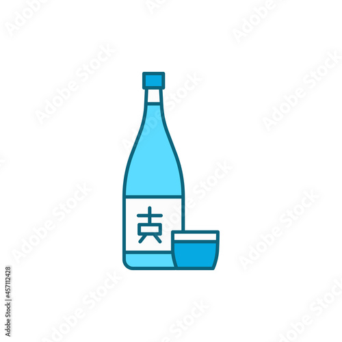Sake bottle and glass color line icon. Alcoholic beverages.