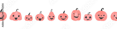 Halloween pumpkins seamless vector border. Repeating hand drawn pumpkin silhouettes. Halloween border illustration