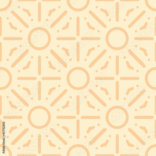 Geometric tile sun pattern repeat yellow print background design. Seamless vector illustration. Great for kids and fun projects. Surface pattern design.