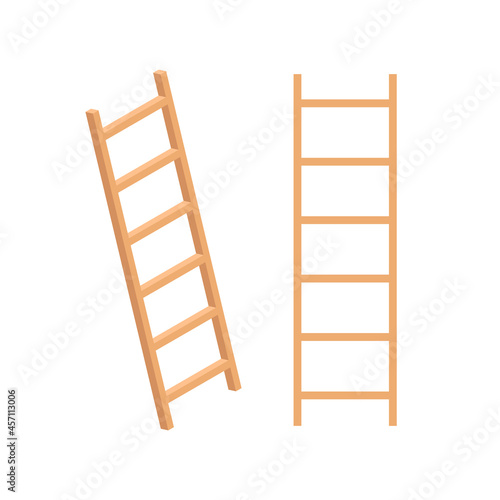 Isometric ladder stair vector staircase. Isolated ladder equipment cartoon wooden staircase