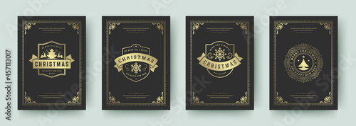 Christmas cards set vintage typographic qoutes design vector illustration