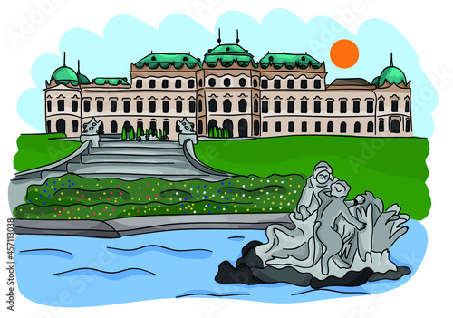 Vector illustration of Belvedere palace, Vienna, Austria
