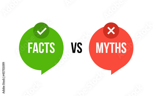 Myths vs fact check icon. Fake or true bubble concept rumor news vector logo background