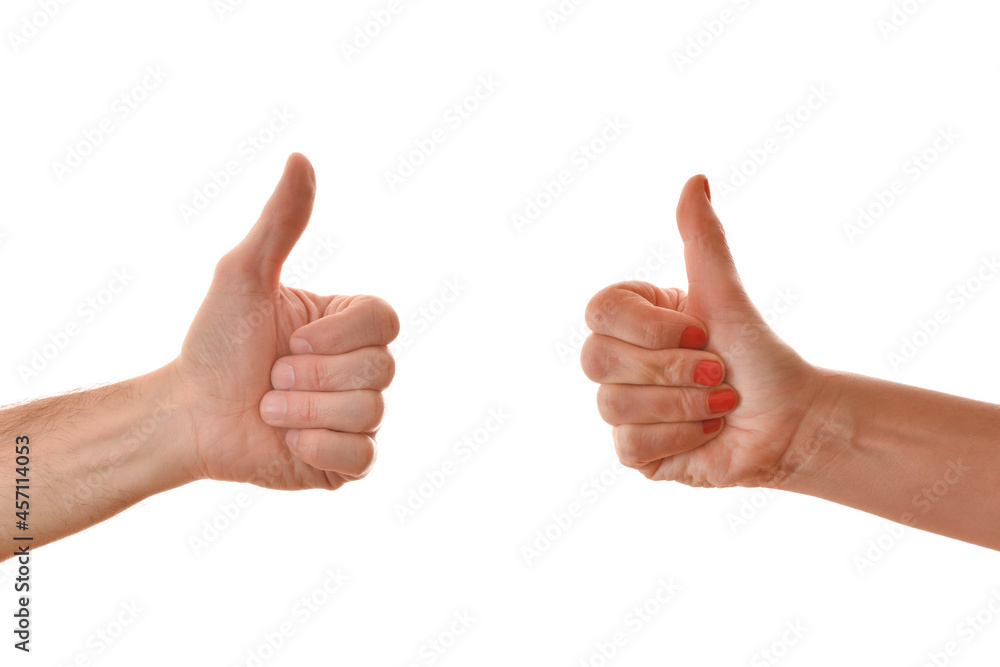 Man and woman hands with thumbs up