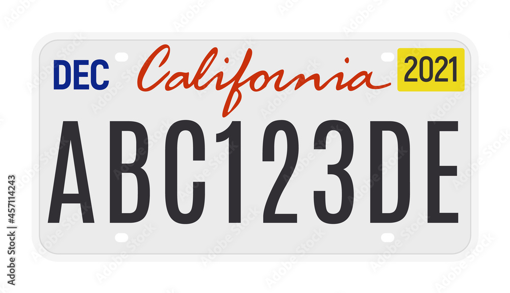 California license vector plate sign. American metal road California license plate symbol template - obrazy, fototapety, plakaty 