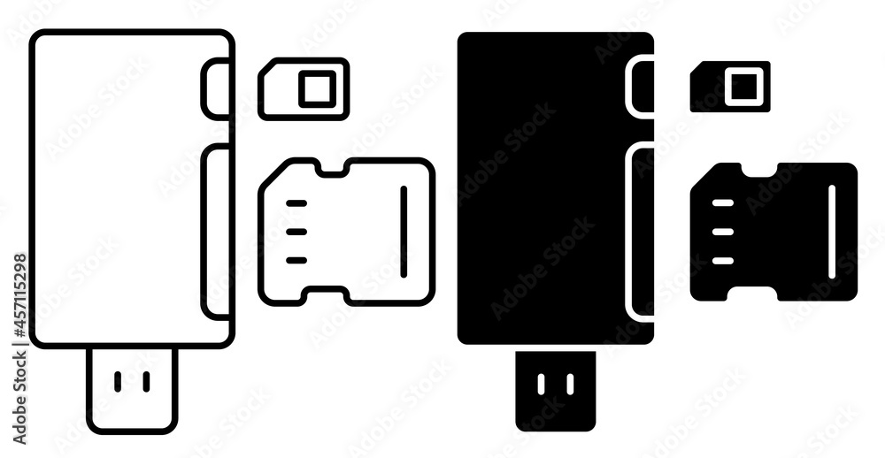 Linear icon. Adapter for connecting external carriers of digital information. Simple black and white vector isolated on white background Linear icon. Adapter for connecting external carriers of digital information. Simple black and white vector isolated on white background