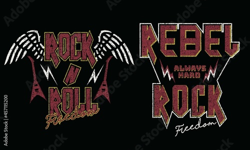 rock and roll, feel freedom vector vintage print design for t-shirt and others  wing rock vector design