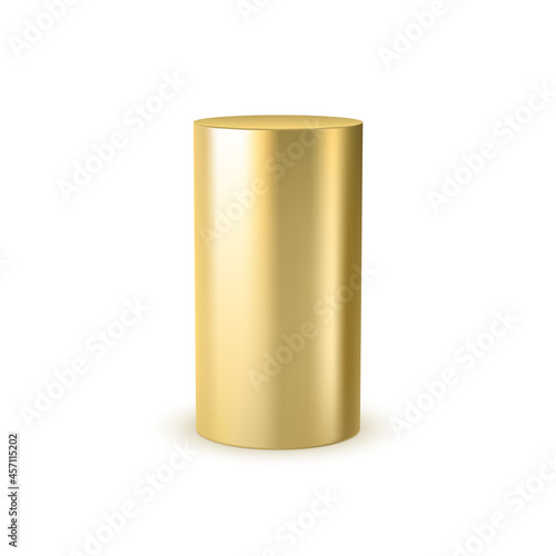 3d gold cylinder design scene stage template. Golden cylinder steel metal pipe photo