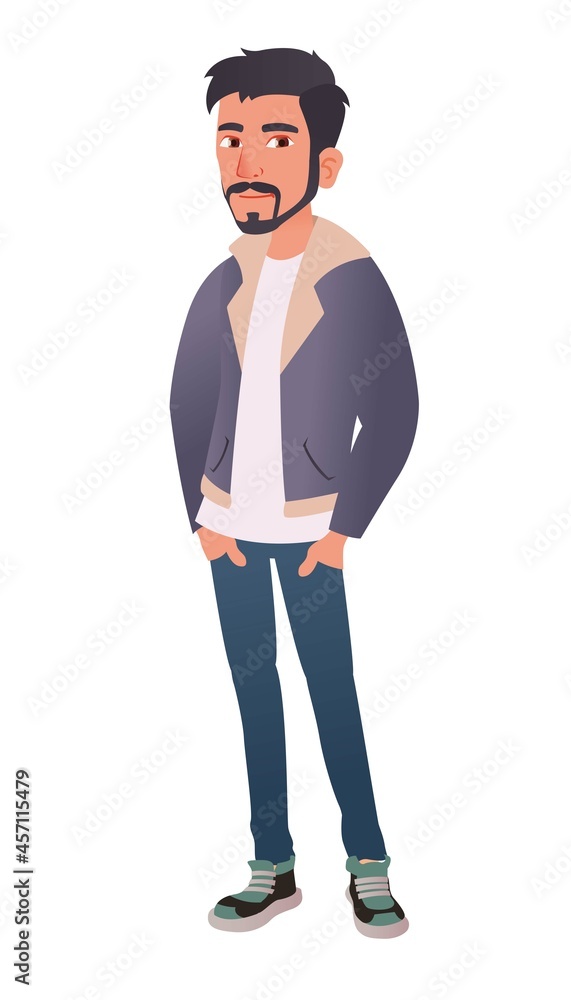 Young guy with a beard in a denim jacket