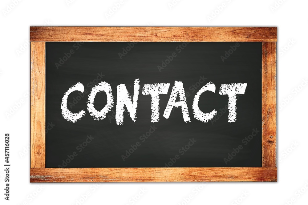 CONTACT text written on wooden frame school blackboard.