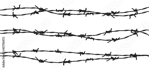 Barbed wire vector fence barbwire border chain. Prison line war barb background metal silhouette photo