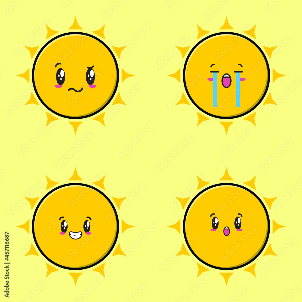 Set collection cute sun emoticon cartoon icon illustration design isolated flat cartoons style Set collection cute sun emoticon cartoon icon illustration design isolated flat cartoons style