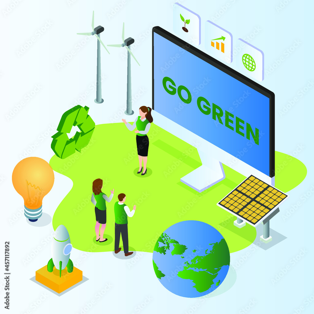 Go green 3d isometric vector illustration concept for banner, website, landing page, ads, flyer Go green 3d isometric vector illustration concept for banner, website, landing page, ads, flyer