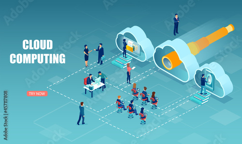 Vector of business people using cloud computing technology