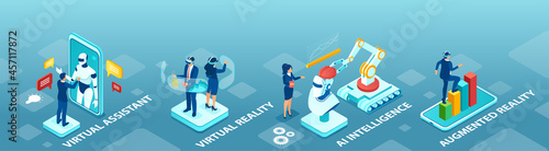vector for AI, virtual reality, augmented reality and virtual assistant in business