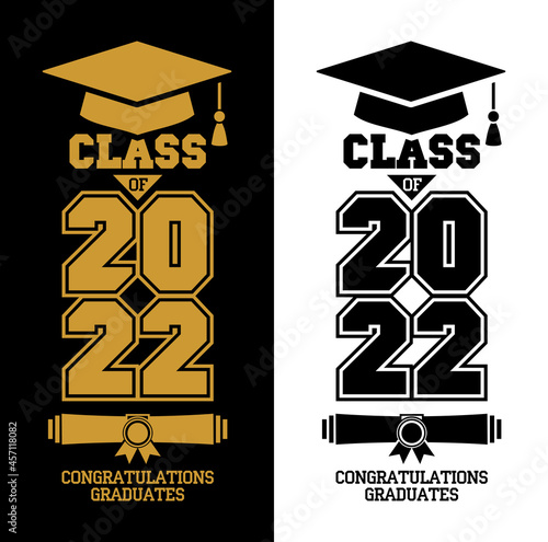 Lettering Class of 2022 for greeting, invitation card. Text for design, congratulation event, T-shirt, party, high school or college graduate. Vector on transparent and black background