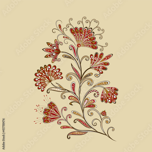 Bouquet of fantastic flowers. Background in ethnic traditional style.