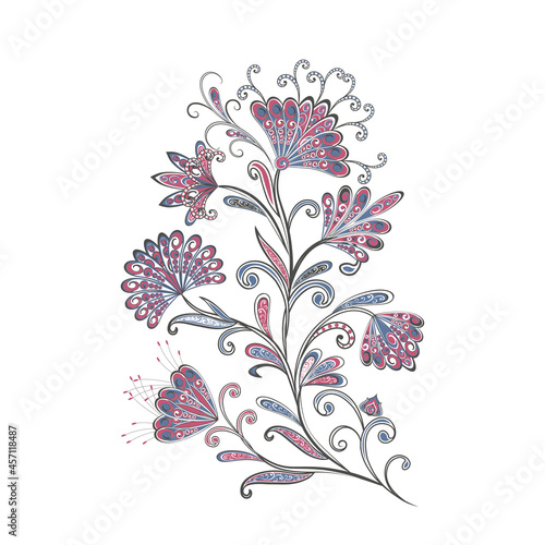 Bouquet of fantastic flowers. Background in ethnic traditional style.