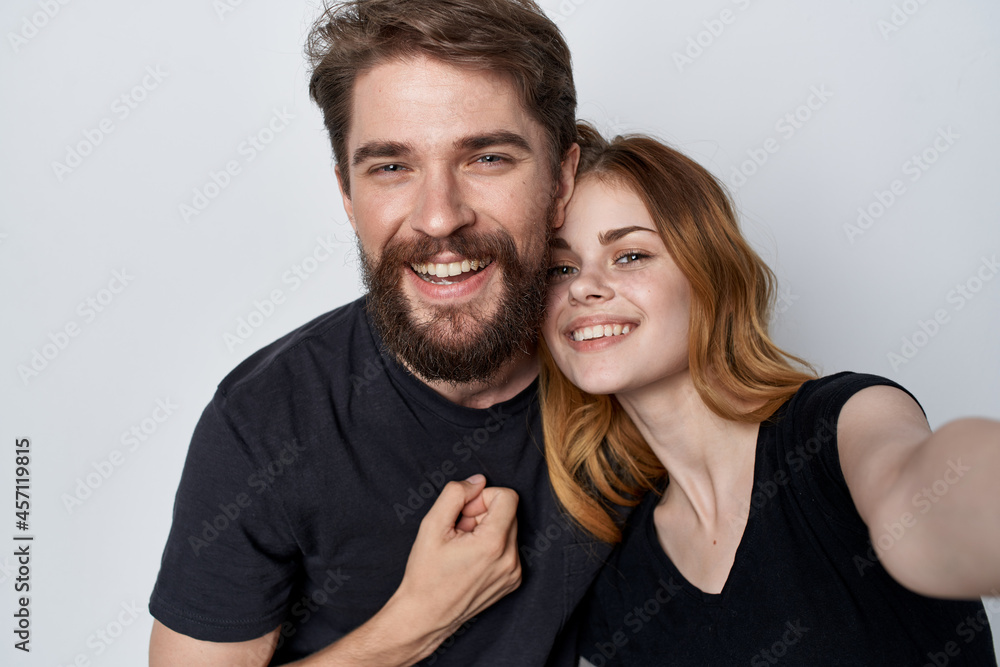 Man and woman together selfie communication emotions isolated background Man and woman together selfie communication emotions isolated background