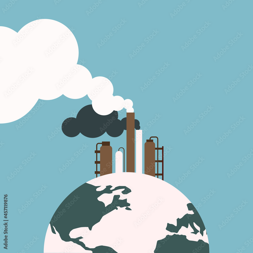 Conceptual illustration of earth emitting toxic gases from factories