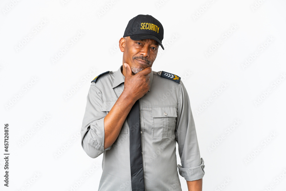 Fototapeta premium Senior staff man isolated on white background thinking