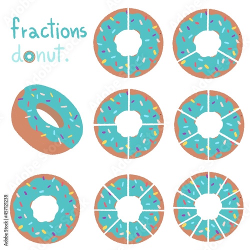 set of donut shaped fractions Hand Drawn colorful