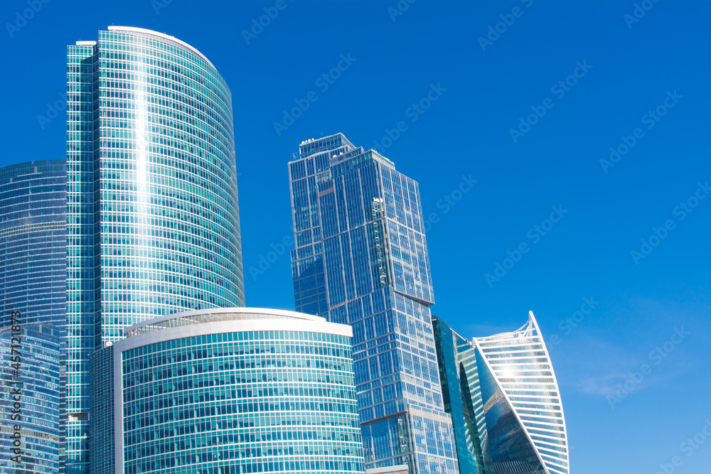 Moscow, Russia. January 9, 2018. View of skyscrapers against the blue sky