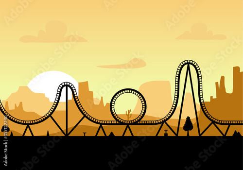 Vector roller coaster ride silhouette park. Rollercoaster icon illustration skyline concept
