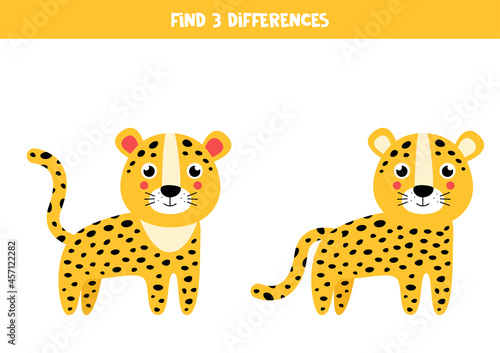 Find three differences between two cartoon leopards.