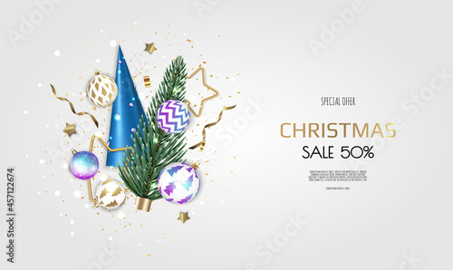 Merry Christmas sale banner template. Greeting card  banner  poster  header for website
