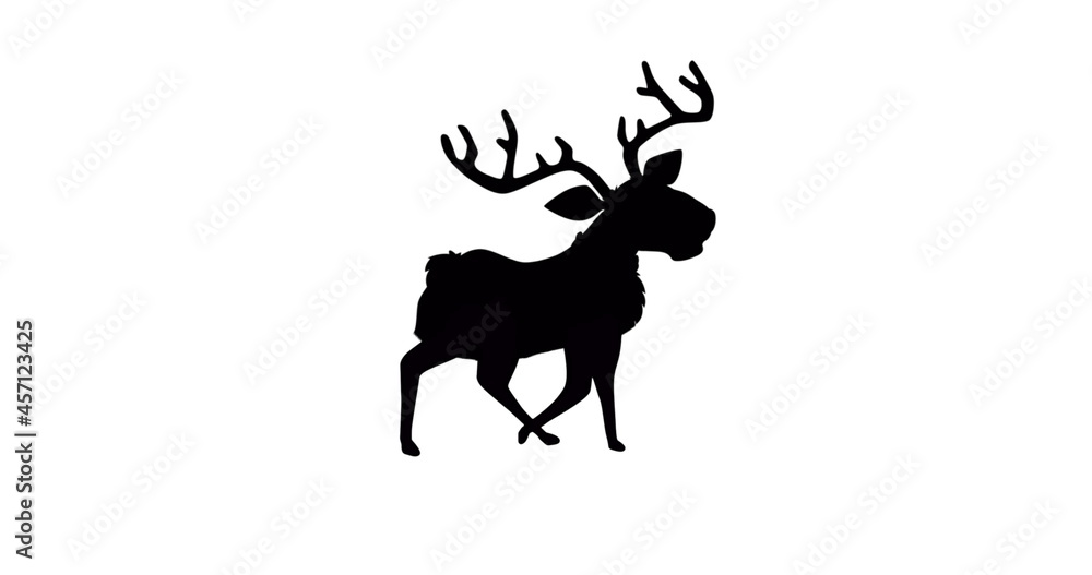 Fototapeta premium Digital image of black silhouette of reindeer walking against white background