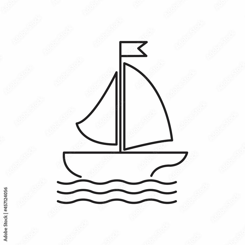 Floating boat line icon, concept sign, outline Floating boat line icon, concept sign, outline