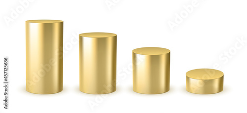 3d gold cylinder design scene stage template. Golden cylinder steel metal pipe photo
