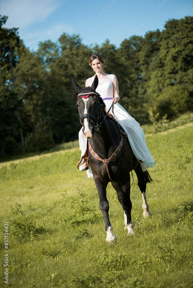 Beautiful portrait of woman bride with horse Beautiful portrait of woman bride with horse