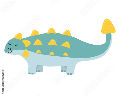 Illustration of cute cartoon dinosaur on white background. Can be used for children's room, sticker, t-shirt, mug and other design. Cute little ankylosaurus.