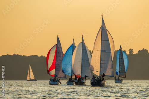 Segelregatta in der Abendsonne, Yachten mit Spinnaker