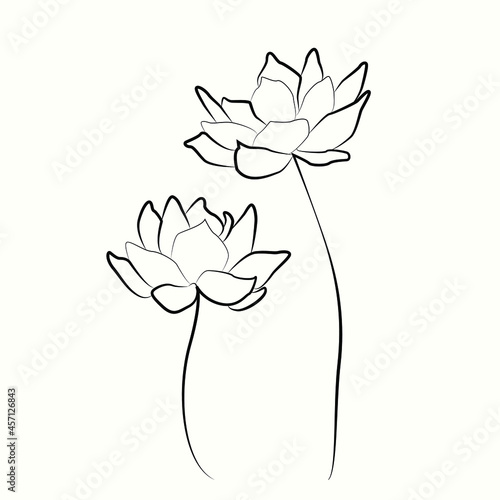 Flowers Line Art Drawing. Flowers Black Sketch Isolated on White Background. Minimalist Botanical Drawing.