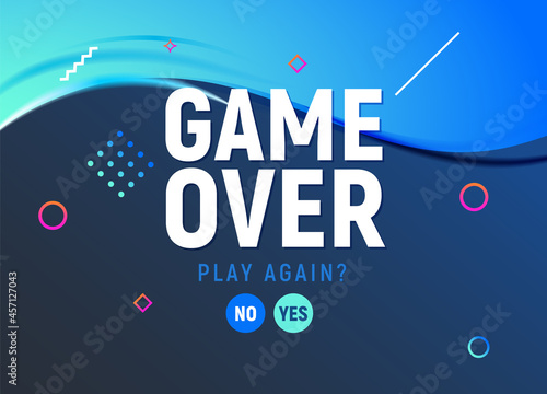 Game over vector video game screen background. Geometric game over design banner
