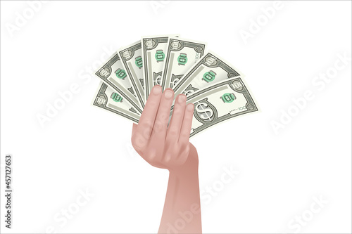 picture of human hand unfold banknote realistic vector illustration for business art