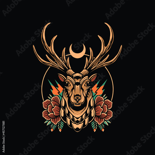 deer tattoo illustration vector design