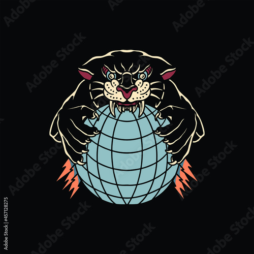 panther tattoo illustration vector design