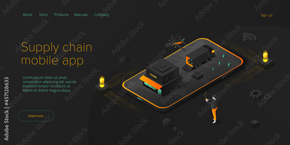 Online retail store transportation in isometric vector design. Shop ...