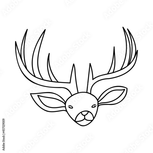 Hand-drawn Christmas deer. Decorative holiday attributes. Doodle style. Cute animals with horns. Vector illustration on an isolated white background. The concept of the new year.