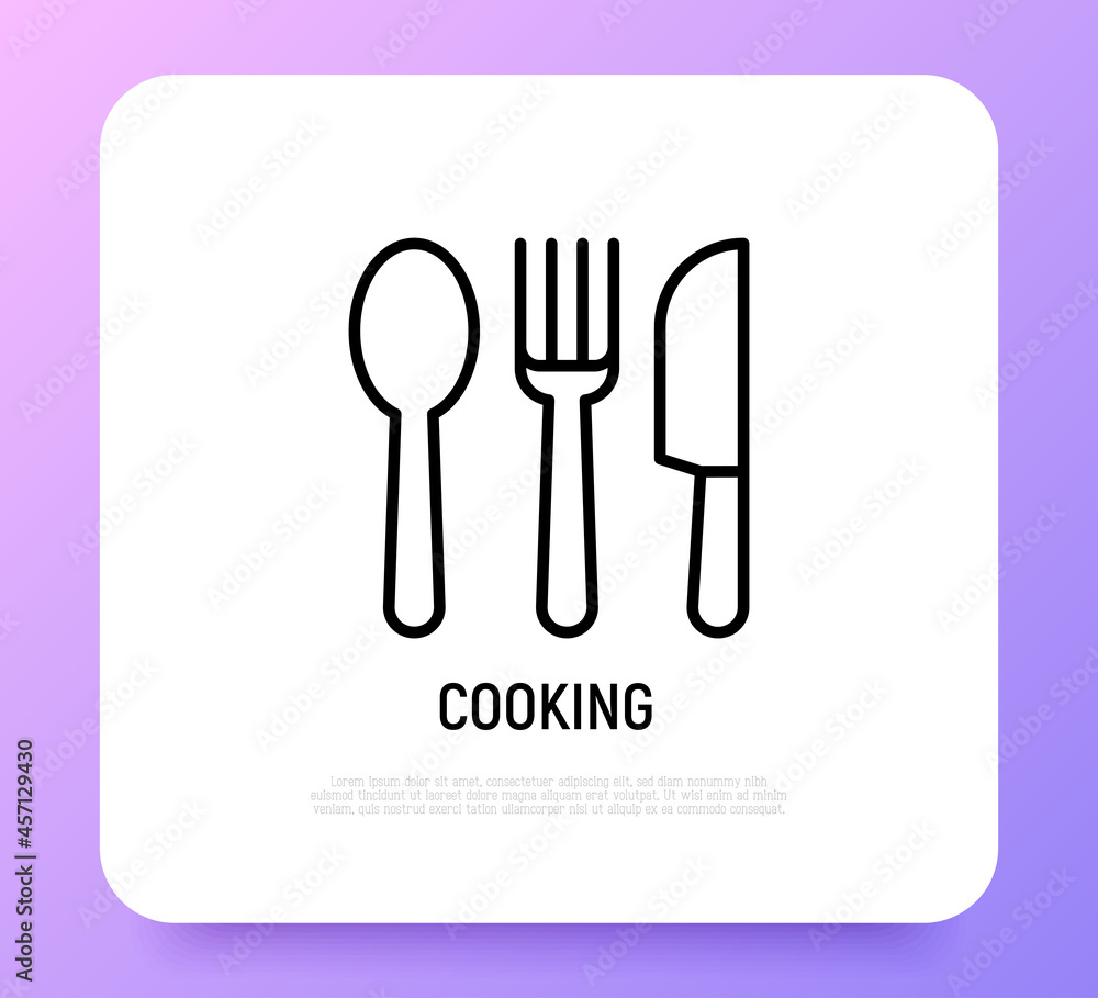 Cutlery set thin line icon. Fork, knife, spoon. Cooking. Modern vector illustration. Cutlery set thin line icon. Fork, knife, spoon. Cooking. Modern vector illustration.
