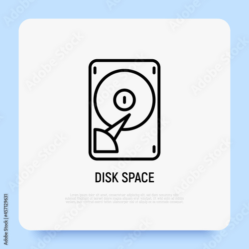 Disk space thin line icon. Modern vector illustration of hard disk.