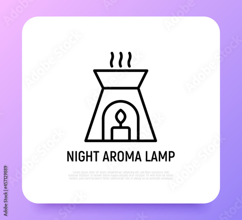 Night aroma lamp with candle thin line icon. Modern vector illustration.