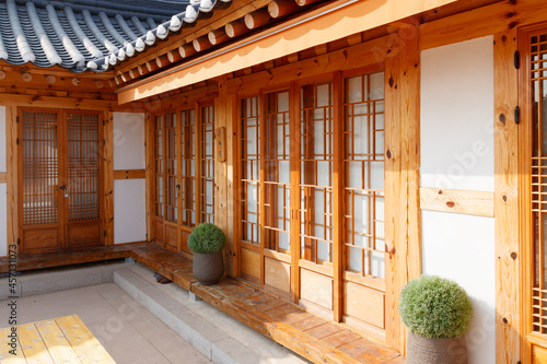 Traditional Korean style architecture at Hanok Village. Traditional Korean house. photo