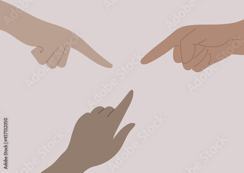 Fingers pointing at someone, public bullying, shame, and guilt concept